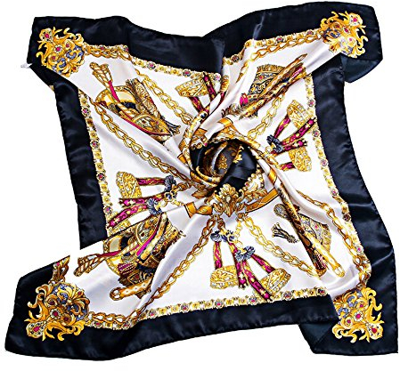 Bluelans® Damenschal Faux Seidenschal Seidentuch Blume Bandana Halstuch Kopftuch Schal 90 x 90 cm Bunte (Schwarz)