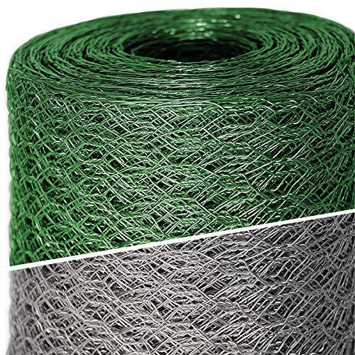 casa pura Grillage en fil de fer zingué - Clôture pour poulailler Jardin - Treillis de bricolage, Grille résistante aux intempéries, épaisseur du fil 0.8 mm (Maille 25mm - (H) 50cm x (L) 25m Vert)