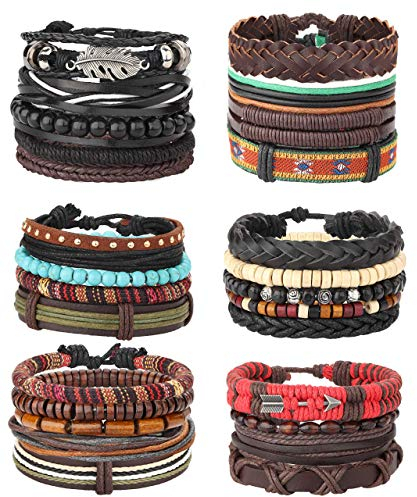 Milacolato 26 Stücke Woven Geflochtenes Leder Armband für Männer Frauen Hanf Cords Holz Perlen Manschette Armbänder Einstellbar