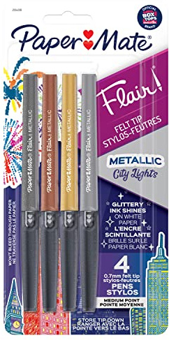 Paper Mate Flair Felt Medium Tip Set, 4-Pen Metallic Colors Set
