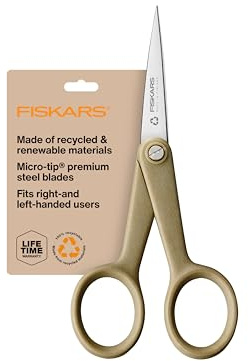 Fiskars 5 Recycled Micro-Tip Fabric Scissors - Sustainable, Sharp, Detail Craft Scissors for Embroidery and Sewing - Craft and Fabric Cutting - Beige