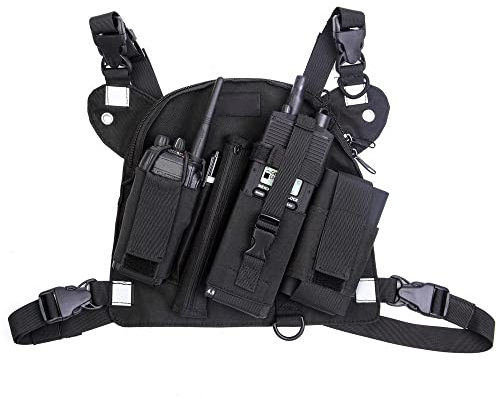 Asudaro bröstficka med walkie talkie radio, bröstficka med walkie talkie bärbar kamouflage Oxford tyg Walkie talkie ryggsäck för farliga platser Jakt utomhus Cykling