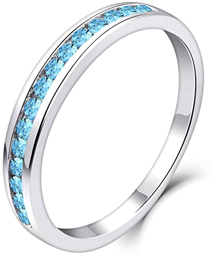 YL Damen Ewigkeitsring 925 Sterling Silber Schliff März Geburtsstein Aquamarinblau Verlobungsring(Größe 62