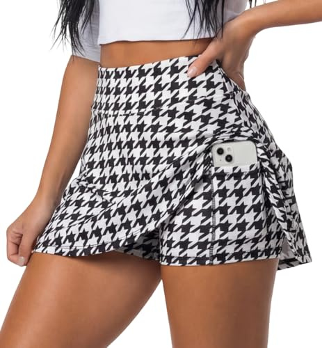Gonna da donna con pantaloncini interni e tasca per cellulare – morbido tessuto in microfibra con vita alta senza pieghe, Piede di rubinetto., L