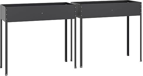 vidaXL Jardineras 2 Unidades, Macetero con Patas para Plantas, Arriate Elevado de Jardín Balcón, Mesa de Cultivo, Acero Galvanizado Gris Antracita