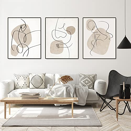 Set di quadri astratti su tela, linea artistica beige, moderni, per soggiorno e camera da letto, senza cornice (nero e bianco, 30 x 40 cm)