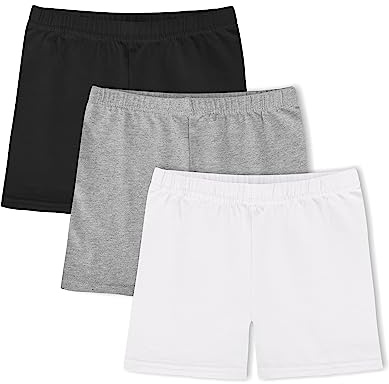 KEREDA Lot de 3 Paires de Shorts de Cyclisme en Coton pour Fille, Noir/Blanc/Gris, 9-10 Ans