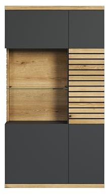 trendteam smart living - Highboard Schrank Vitrine - Wohnen - Norris - Aufbaumaß (BxHxT) 80 x 146 x 37 cm - Farbe Anthrazit mit Coast Evoke Eiche - 230286084