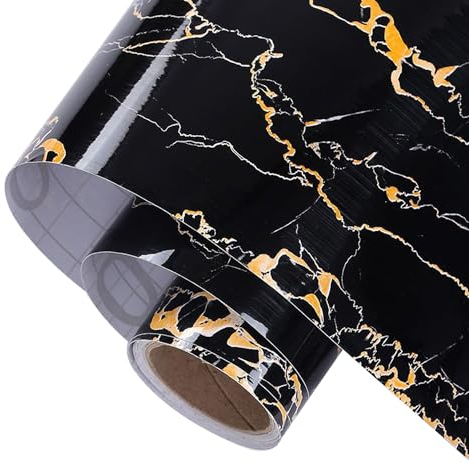 YXHZVON Frise Murale Adhesive,10 x 500 cm Auto-Adhésif Feuille de Marbre, Autocollants pour Cuisine Salle de Bains Salon Carrelage, Papier Peint Bordure Autocollante (Texture Noir Et Jaune)