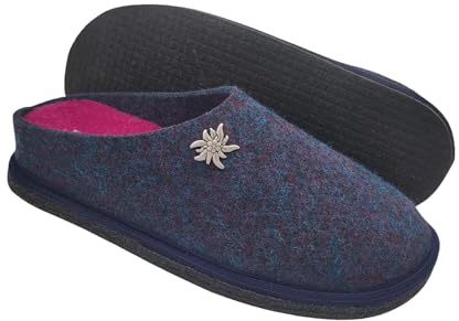 Primo Calzature Ciabatte Donna ValGardena Pantofole Invernali da Casa in Lana, Suola in Feltro con Plantare Estraibile, Calde Slippers per l'inverno, Ciabatta Peluche Invernale (Jeans, 39)