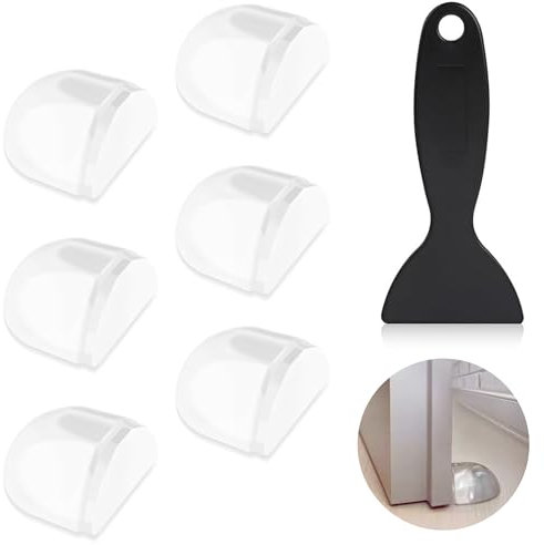 Sheltter Topes para Puertas Suelo Transparentes - 6 Topes de Puerta para Suelo Adhesivos - Protector de Muebles - Incluye Rascador y Toalla de limpieza para su Perfecta Instalación
