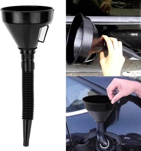 Entonnoir avec tuyau flexible, entonnoir à gaz à large ouverture avec poignée, entonnoir à huile avec buse d'extension flexible avec poignée filtre en maille pour eau, carburant, transmission, vidange
