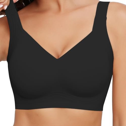 Mivorica Seamless Wireless Bra for Women,Non Wired Support Push Up Bra,Everyday Comfort Bras for Women UK,Black,4XL