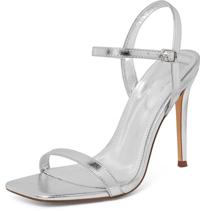 GENSHUO Femmes Bout Carré À Lanières Talons Aiguilles, 10 CM Bout Ouvert Talon Sandales Bride À La Cheville Chaussures Habillées