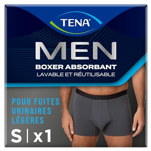 TENA Herr tvättbara och återanvändbara skyddskorgar, designade för lätta urindroppar och läckage, absorberande boxershorts för män med snabb absorption, grå, storlek L