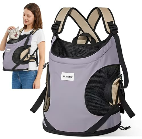 ALLSOPETS Mochila Gato Perro, Mochila Transportadora Frontal Portátil para Mascotas, Correa de Seguridad Incorporada, Diseño Ergonomico, Ideal para Viajes en Moto (Púrpura Pálido)