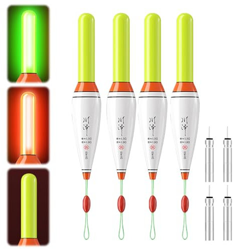 Skeadex 4er Led Posen Angeln Mit Bissanzeiger,Leuchtposen Led Angelposen Kann die Farbe ändern,Schwimmer Angeln mit Batterie,Angelzubehör Set Bissanzeiger Angeln für Tagsüber Nachts (A-1g*4)