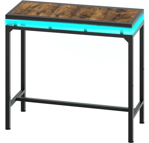 YATINEY Stehtisch, schwebender Effekt, LED-Licht mit Mehreren Farben, Bartisch, schmaler Konsolentisch, Industriestil küchenbar, für Wohnzimmer, Esszimmer, Bar, Küche, vintagebraun-schwarz XBT01CDBR