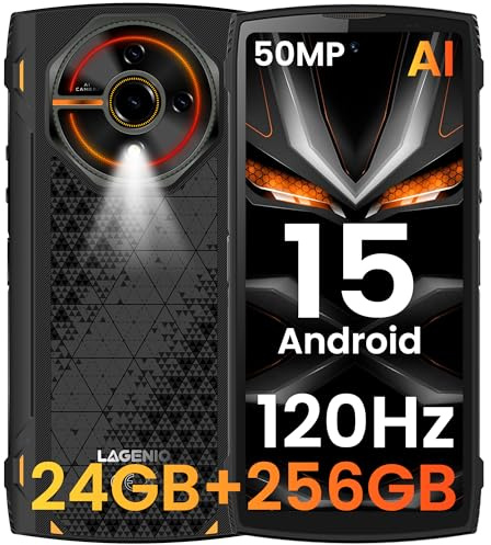 LAGENIO Panther 2 Pro Movil Irrompible Android 15, 24GB+256GB/1TB Móvil Resistente, 6.7 HD+ 120Hz, Cámara 50MP+8MP Móvil Rugerizado Dual 4G, 5150mAh, Octa Core Smartphone/NFC/Face ID - Negro