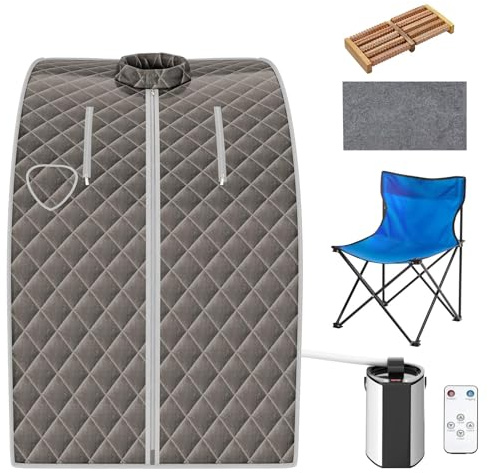 FANTASK Mini Mobil ångbastu 3 L, bärbar ångbadbastu med atomiseringsfunktion, hemmabastu med fjärrkontroll, justerbar timer och temperatur, 78 x 87 x 101 cm (brun)