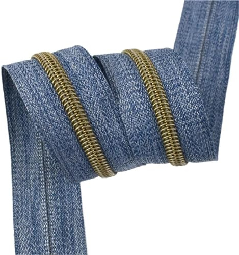 Rouleau de fermeture éclair en nylon denim de 1 à 5 mètres, 5#, ruban de couture continu pour réparation de sac à vêtements, fermeture de remplacement(Blue+Bronze,5Meters)