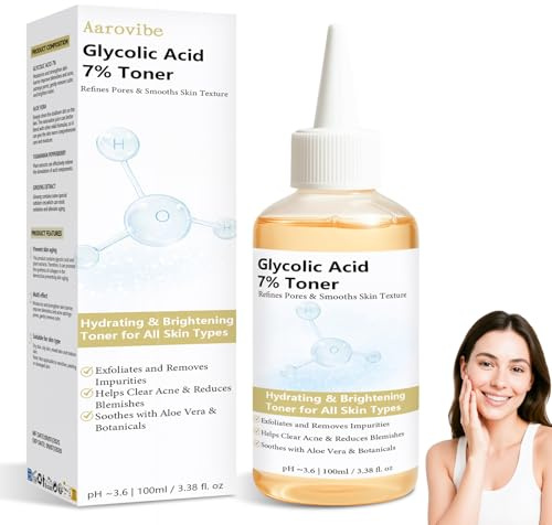 Acido Glicolico 7% Tonico Viso, Esfoliante Viso Levigante e Illuminante, Aiuta a Ridurre Acne, Imperfezioni e Pori – Tonico Viso Idratante adatto a Tutti i Tipi di Pelle (100ml)