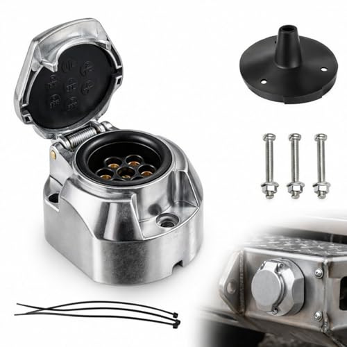 Snugcore Prise remorque 7 Broches 12V, Adaptateur en Alliage d'aluminium avec écrou et Protection, Compatible avec Camping-Car Motos Bateaux