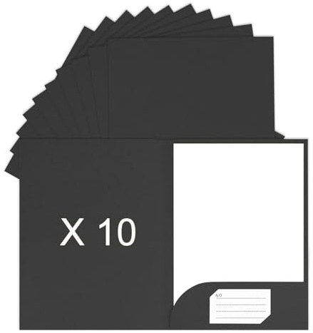 SOYIRI Set med 10 A4-kartongmappar med flik, kartongfickor i kraftpapper för kontor, skola (svart)