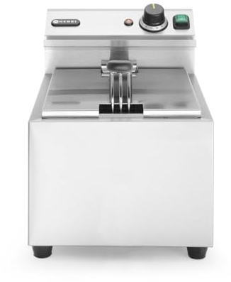 HENDI Freidora eléctrica, temperatura ajustable hasta 195°C, termostato de seguridad, zona fría, con tapa y cesta de freír, 8L, 230V, 3500W, 300x455x(H)345mm, acero inoxidable 18/0