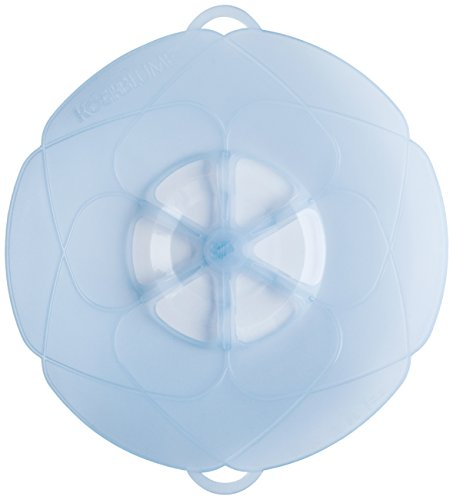 Kochblume das Original, Silikon Überkochschutz für Töpfe und Pfannen, Mikrowellen-Deckel, Spritzschutz und Dampfgar-Aufsatz | (eisblau, L | Topfgröße 14-24cm)