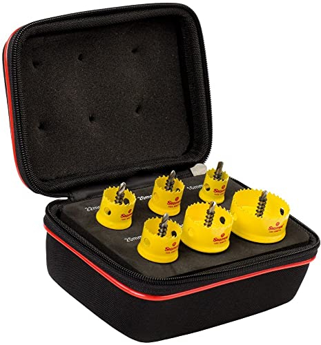Starrett Bi-Metal Hole Saw Kit - 6 Piece KCS06001 Cordless Smooth Cutting Hole Cutter with Arbor Set - Compatible With Bosch Dewalt Hitachi Festool Milwaukee