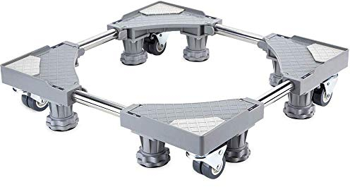 SMONTER Base réglable et mobile multifonctionnelle avec roulettes pour sèche-linge, machine à laver et réfrigérateur, 8 pieds+4 roues, gris