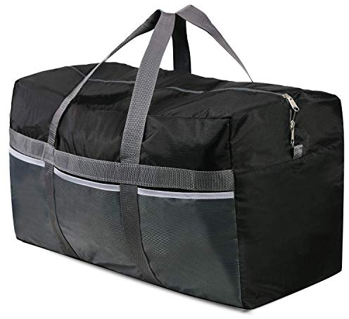 REDCAMP Foldable Travel Bag, 96L Extra Large Sports Bag, Packable Duffle Bag, Lightweight Waterproof Duffel Holdall Bag, Black