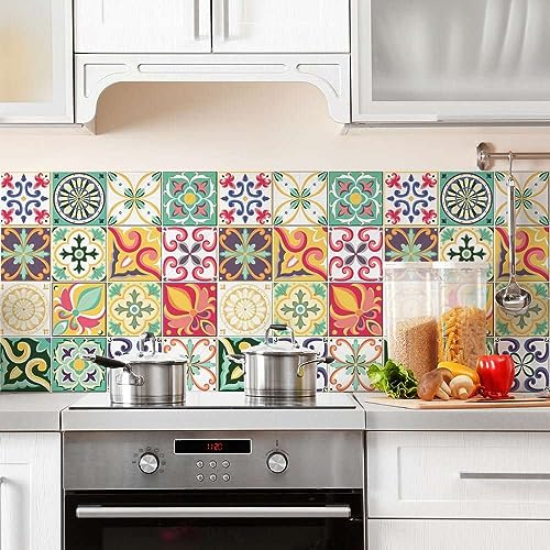 RE-COVERTILES - Adesivi per Piastrelle Bagno e Cucina 10 Pz 20x20 cm - PS00049 Decorazione murale in PVC Impermeabile mattonelle Mosaico Stile cementine Azulejos