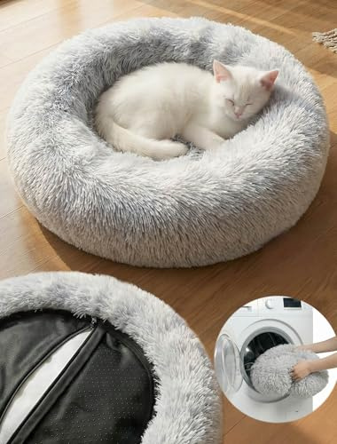 Moistu Small Dog Bed with Removable Cover - 50cm Nest Washable Donut Cat Dog Bed with Zip, Durable for 50+ Wash Cycles, Anti Anxiety Calming Fluffy Orthopedic Pet Beds, Non-slip Waterproof