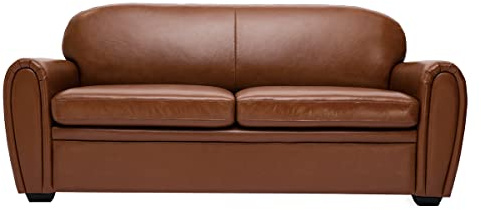 Miliboo Canapé Convertible Vintage 3 Places Cuir Marron et Bois Noir avec Matelas 9 cm Club