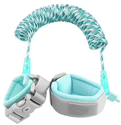 GERUI Kinderleine,Mit Schlüssel Kinder Sicherheitsleine,Anti-Verloren Handgelenk Gürtel Kinder,Sicherheit Handschlaufe 360° Drehung, Elastisches Drahtseil,Atmungsaktiv Baumwolle Armgelenk Band (Grün)