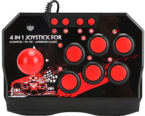 SUNGOOYUE Wired Fight Stick Joystick, USB Port, Metal Joystick, 6 Round Control Buttons, Compatible with PC