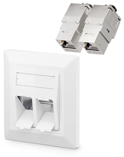 VCELINK Prise Réseau Keystone Montage Encastré 2 Ports, Module Keystone Jack CAT 8 Prise RJ45 Câble D'installation Entièrement Blindé Uni Blanc, 1 Pièce