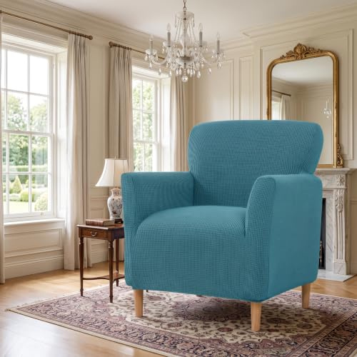 LiveGo Stretch Banquet Armchair Slipcover, Knit Chair Covers with Arms, Non-Slip Waterproof Chair Slipcover for Living Room, Office, Reception, and Pet-Friendly Furniture Protector (Turquoise Blue)