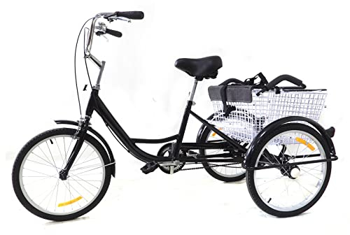HOARLICN 20 tums trehjuling enkel hastighet för vuxna, 3 hjul cykel med barnstol korg upp till 264,5 pund lastcykel 3-hjuls cykel seniorer kryss tricycle, svart