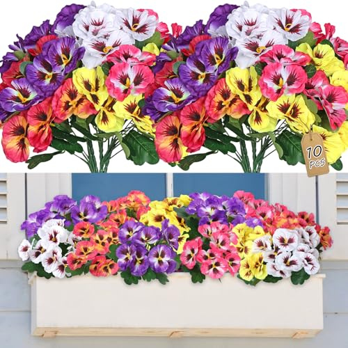 SOMTING 10 buntar konstgjorda blommor som äkta balkong konstgjorda blommor utomhus UV-resistent väderbeständiga konstgjorda balkongväxter balkongblommor för hus fönsterbräda bröllopsdekoration