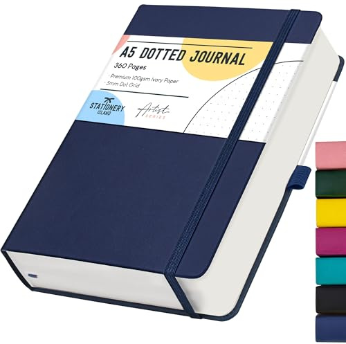 Stationery Island Cuaderno Punteado A5, Bullet Dotted Journal de Papel con Puntos de 100 g/m², 360 Páginas, Libreta A5 de Tapa Dura con Portalápices, Bolsillo Interior y 2 Marcapáginas