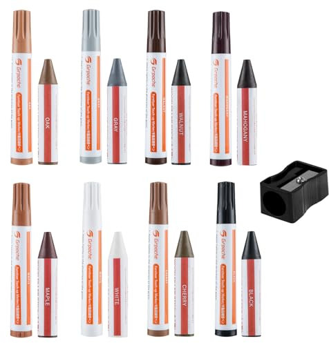 Möbelreparaturset Holzmarker, 17-teiliges Möbelmarker & Wachsstifte, Holzkratzer Reparaturset für Flecken Kratzer Holzböden Tische Bettpfosten
