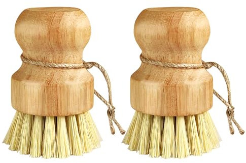 2 Pezzi Spazzola per Funghi in Legno, Spazzola da Cucina con Cordino, Spazzola per Pulizia for Dish Pans Kitchen Sink Cleaning