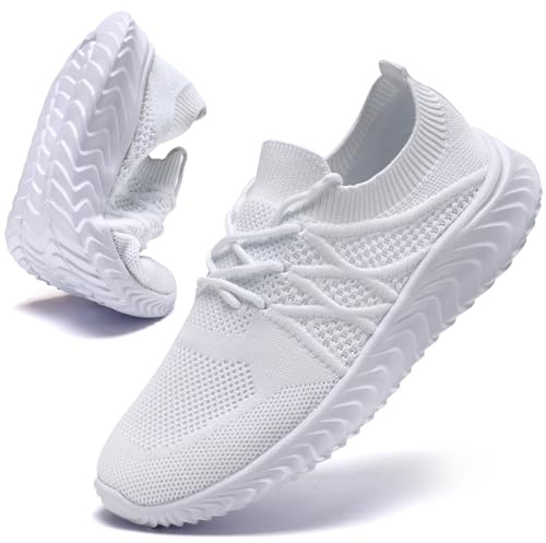 UNQWQZ Scarpe da ginnastica da uomo, leggere, per sport e attività all'aperto, comode, alla moda, per palestra, tennis, jogging, fitness, senza lacci, colore bianco, taglia 40, bianco, 42 2/3 EU