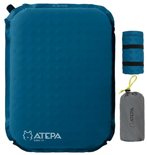 ATEPA Cojín de Asiento Inflable para Estadio, Autoinflable Ultraligero Portátil y Compacto, Resistente al Agua, para Partidos de Fútbol, Avión, Viajes, Camping, Senderismo, Conciertos u Oficina, Azul