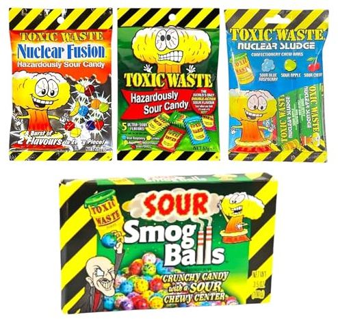 T0XIC Waste Sour Candy Variety Pack Bundle - Includes T0XIC Waste Original, Nuclear Fusion, Smog Balls, Nuclear Sludge Bars