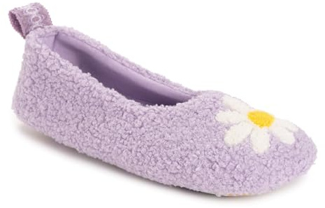 MUK LUKS Travel Ballerina with Patch, Pantofole Donna, Margherita Viola, Large
