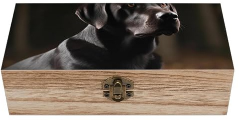 Anceky Caja de madera de labrador negro con tapa abatible, rectangular, grande, diseño retro, para guardar joyas, manualidades, decoración y regalo.